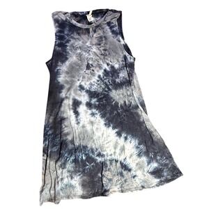 Lucky Girl Tie Dye Tank Top Dress Sleeveless Casual Blue Gray Large